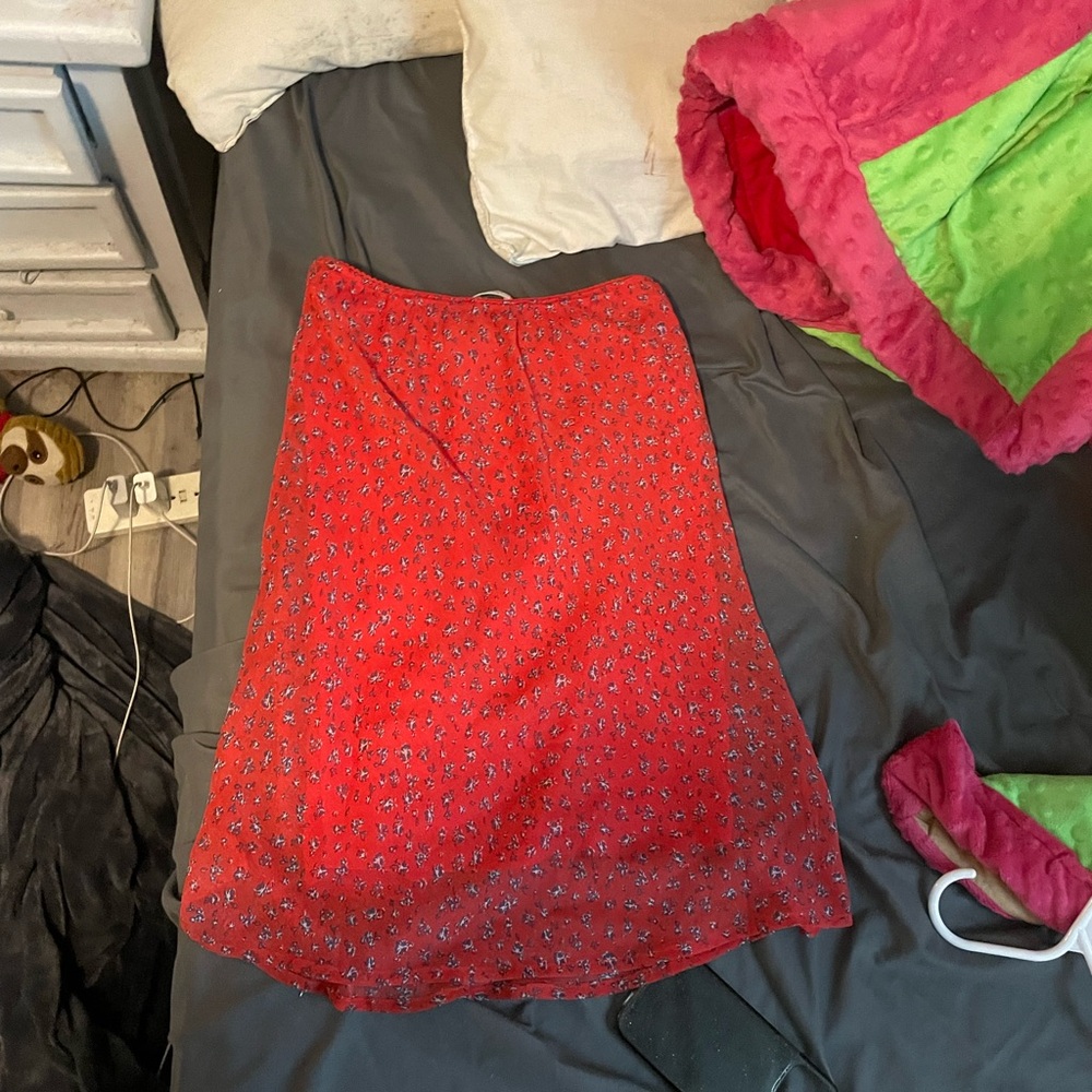 Red and floral skirt